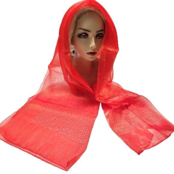 Red Sequin Scarf Glossy Sheen Sheer Scarf Wedding Formal Dress Scarf - NEW - Picture 10 of 15
